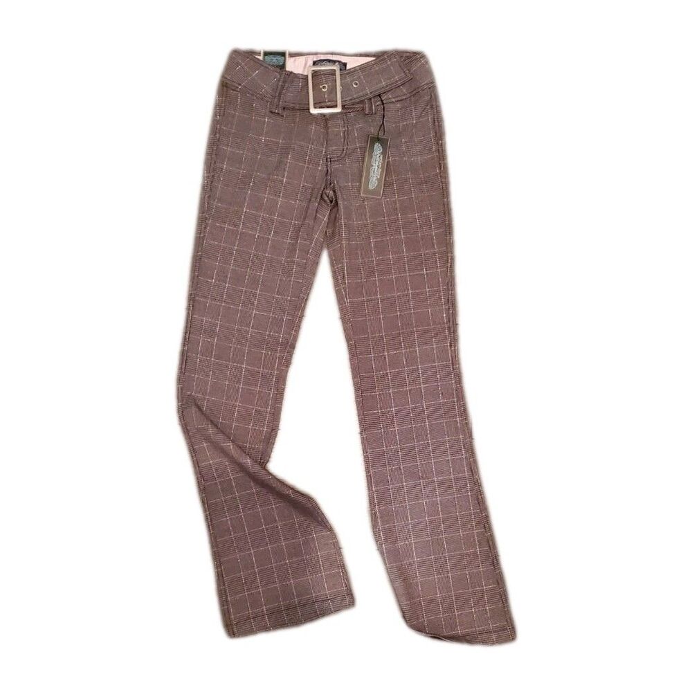 New Vintage Y2K Clash Brown Pink Plaid Pants Wide Leg Deadstock Prep Indie Sm